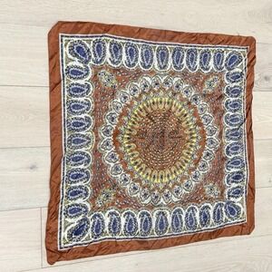 Vintage Paisley Mandala Pattern Scarf 31x36 Brown Yellow Blue